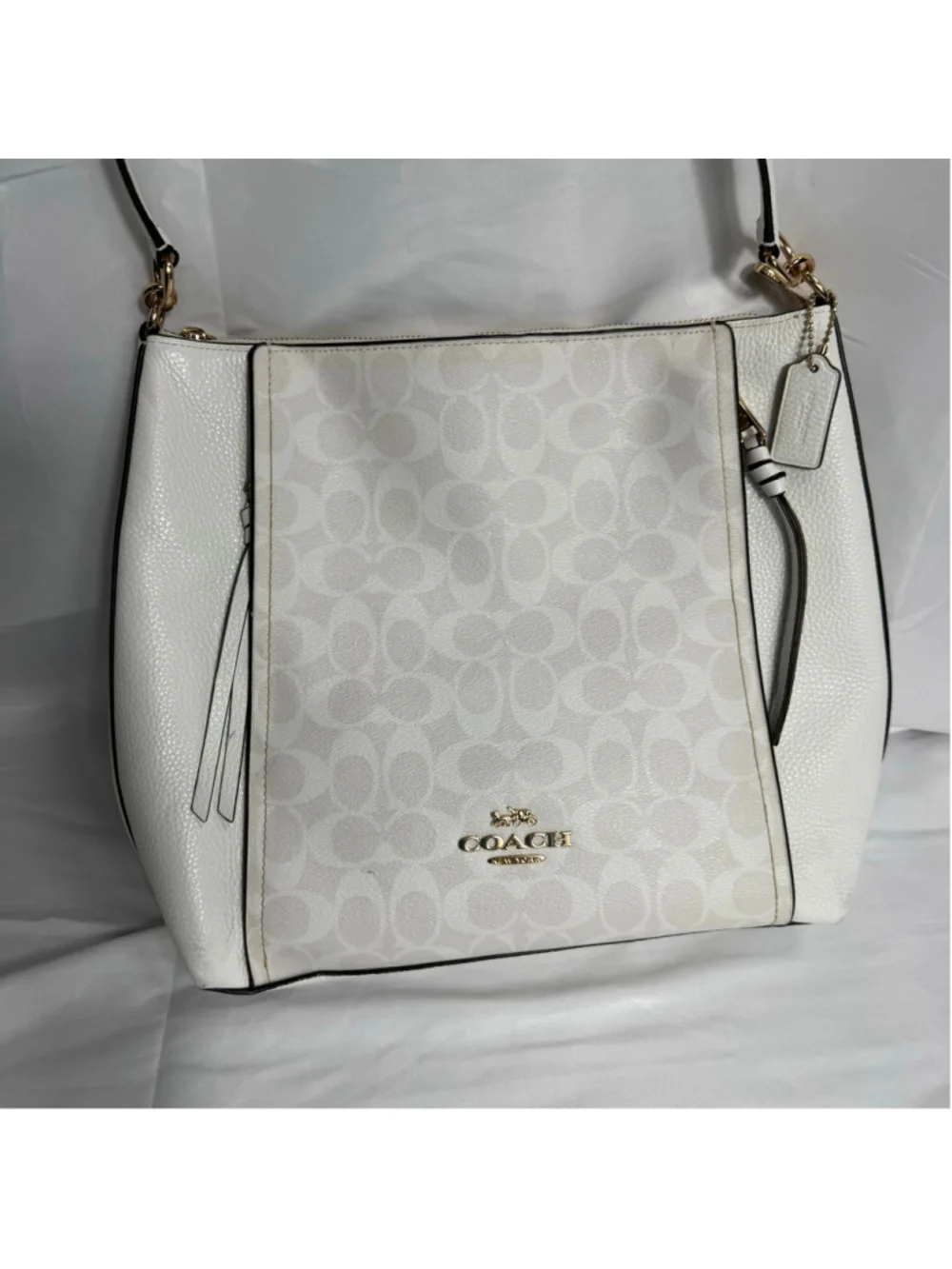 Women's Coach Marlon Hobo Bag One Size White and Beige Signature Print